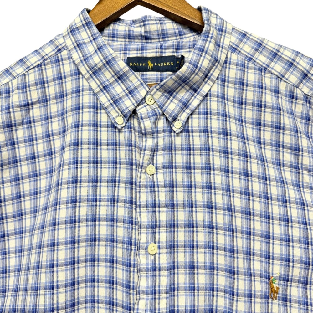 Ralph Lauren Button Down Mens Shirt 4XB Long Sleeves Plaid Cotton Pony Preppy‎